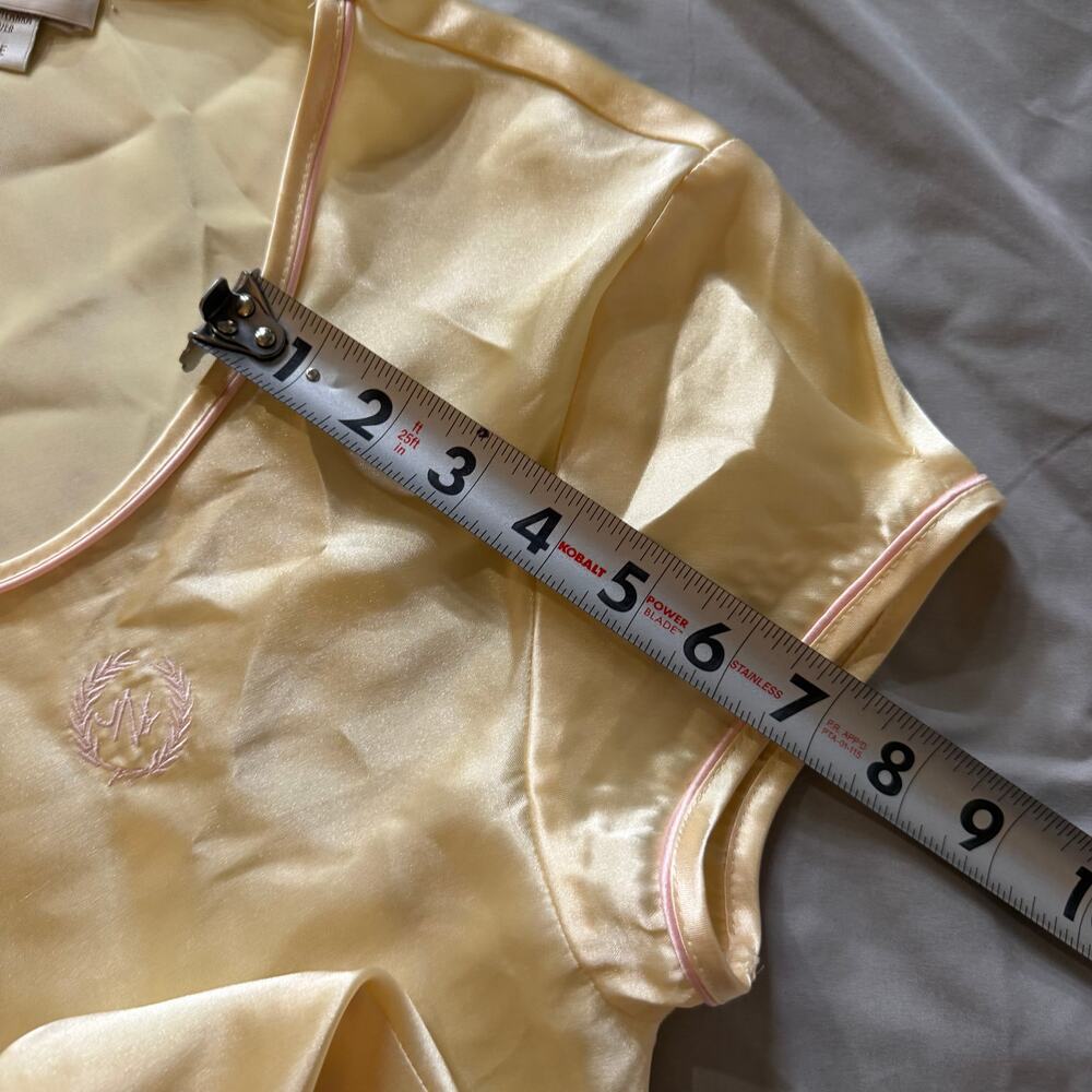 Jones New York Satin Sleep Shirt Nightgown Size Large Cream Yellow Cap Sleeve - Picture 9 of 11